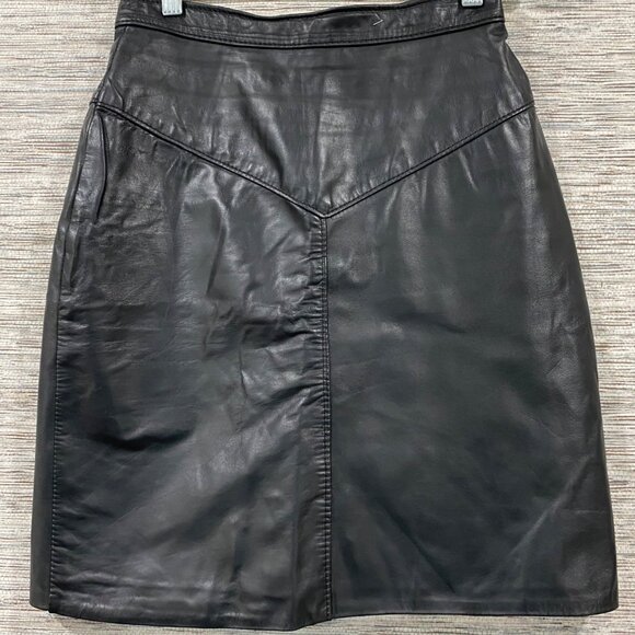 Steer Brand Leather Mini Skirt (Tag 5/6,Made in USA) Vintage Western/biker - Picture 2 of 6